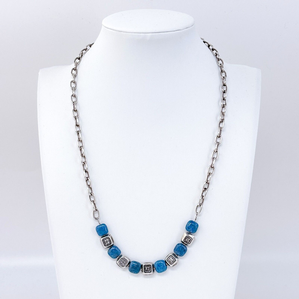 Vintage Silver-Tone Sodalite Beaded Necklace 18.5"